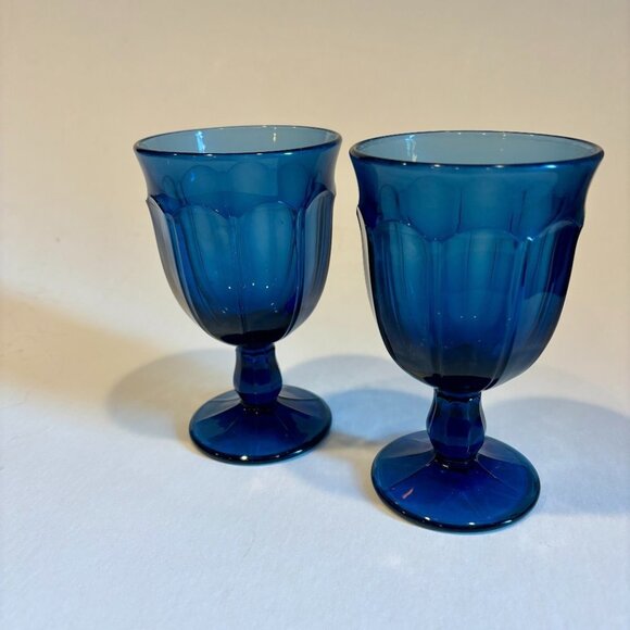 Pair of Vintage Noritake Blue Provincial Glass Iced Tea Goblet Glasses - Picture 3 of 4